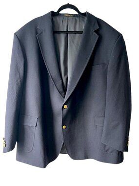 Rafael Navy Blue Wool Blazer 56L Gold Crest Buttons Preppy Old Money Academia